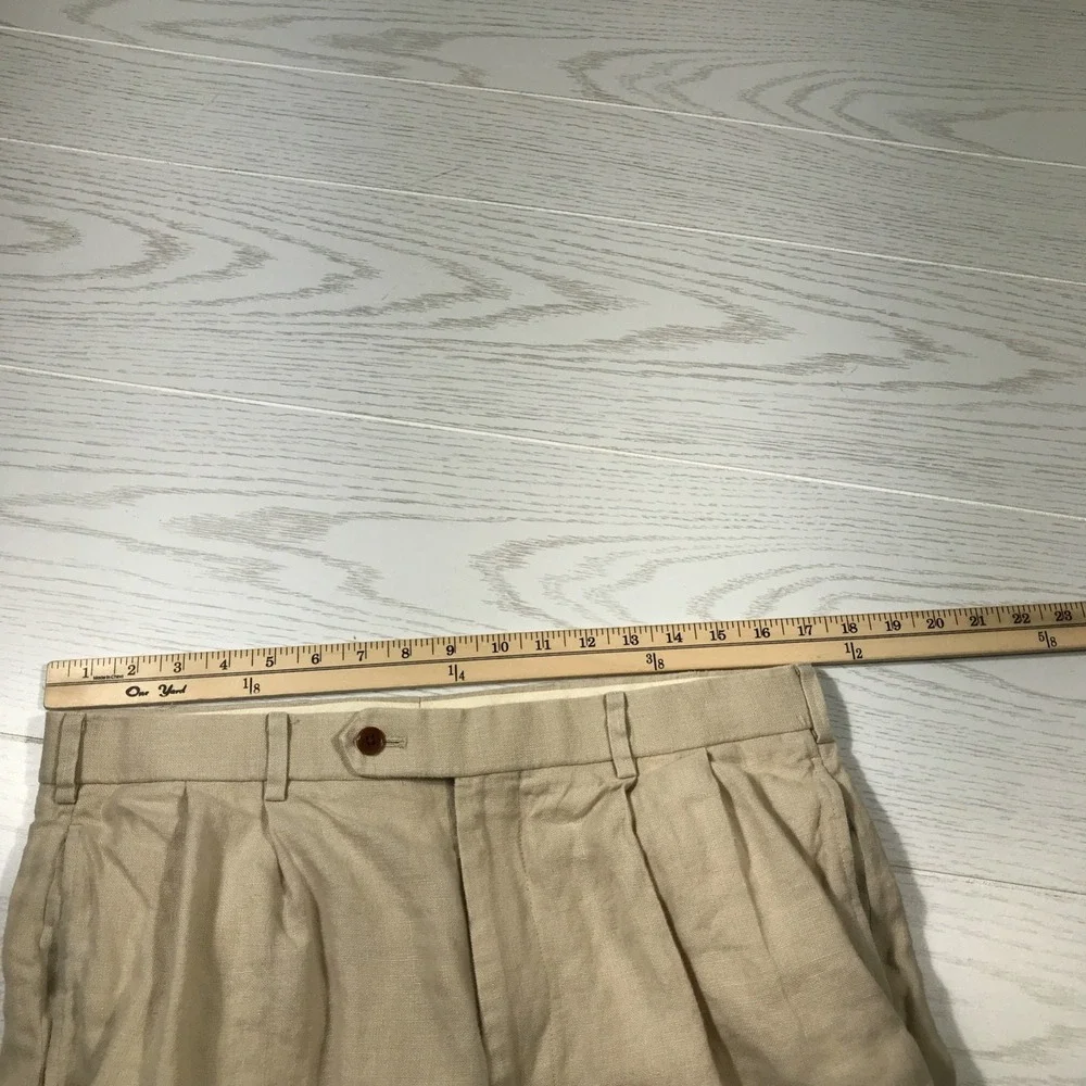 Brooks Brothers 100% Irish Linen Pants 36x30 Men Beige Lightweight Chino Pleated